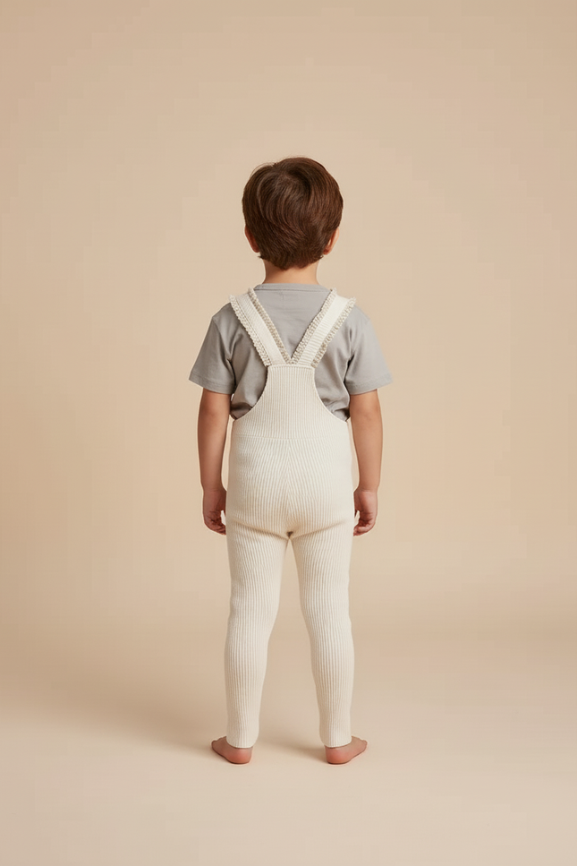 Pantalon Beige Côtelé Tricoté Salopette Bébé Enfant - Maille - vue 2