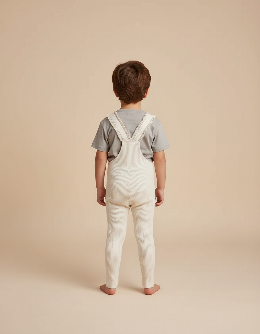 Pantalon Beige Côtelé Tricoté Salopette Bébé Enfant - Maille - vue 2