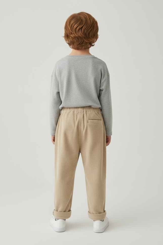 Pantalon Beige Velours Côtelé Décontracté Enfant Ample - Cordé - vue 2
