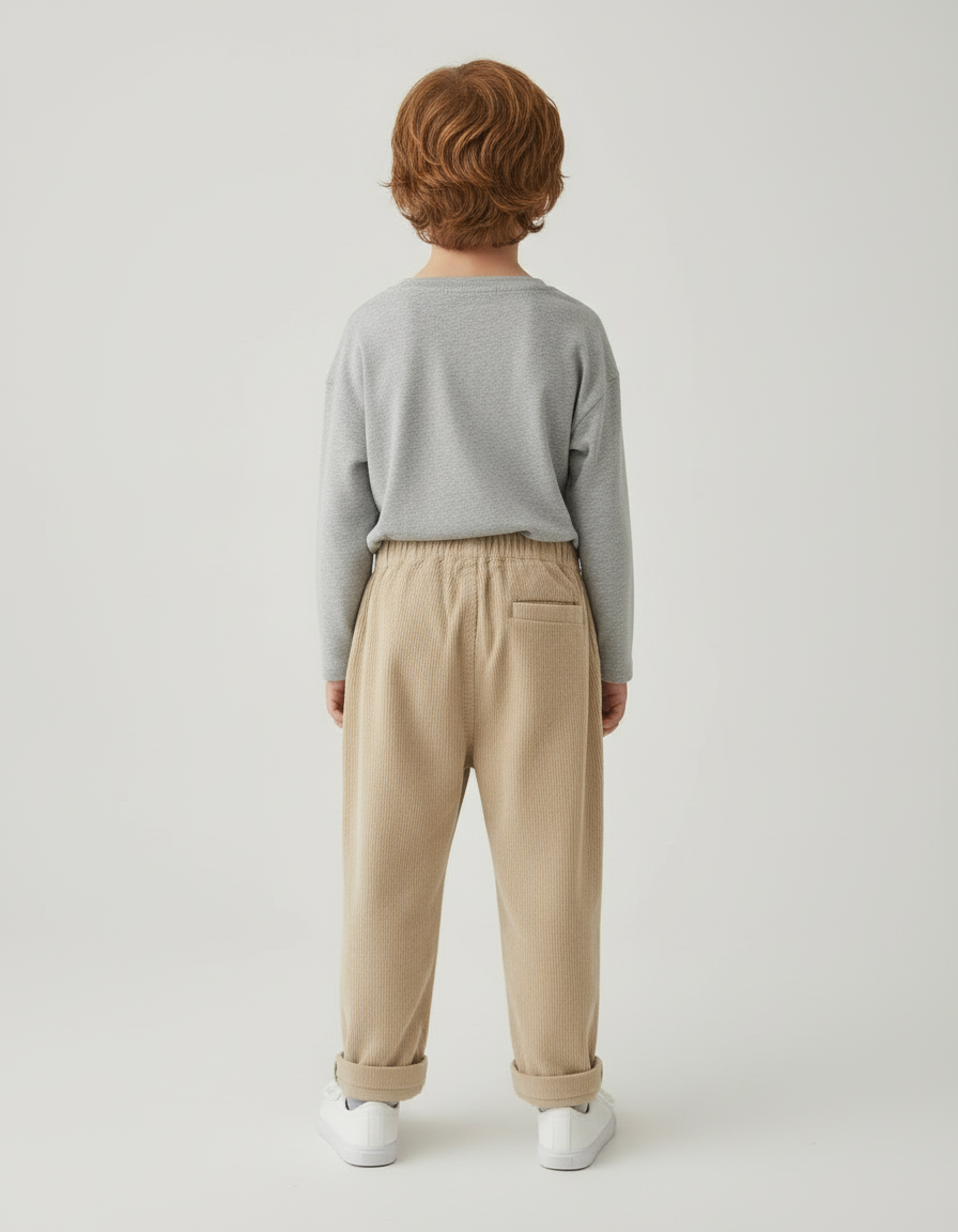 Pantalon Beige Velours Côtelé Décontracté Enfant Ample - Cordé - vue 2