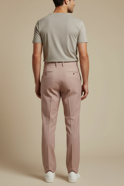 Pantalon Beige Plissé Homme Habillé Élégant Décontracté - Rose Laine - vue 2