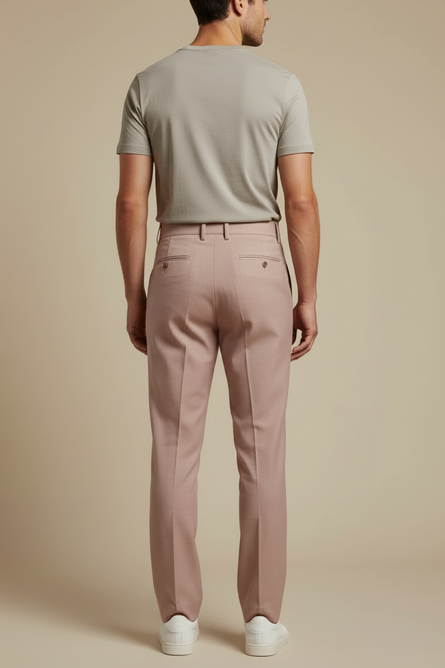 Pantalon Beige Plissé Homme Habillé Élégant Décontracté - Rose Laine - vue 2