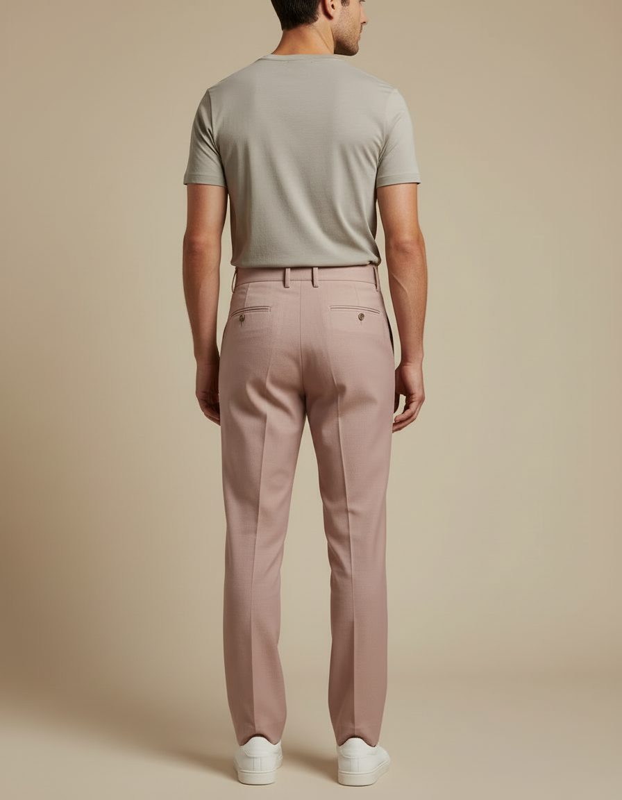 Pantalon Beige Plissé Homme Habillé Élégant Décontracté - Rose Laine - vue 2