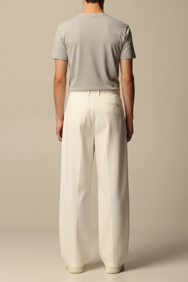 Pantalon Beige Plissé Ample Large Formel Homme - Coton - vue 2