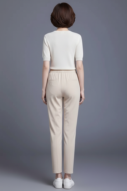 Pantalon Beige Fluide Décontracté Taille Haute - Maille - vue 2