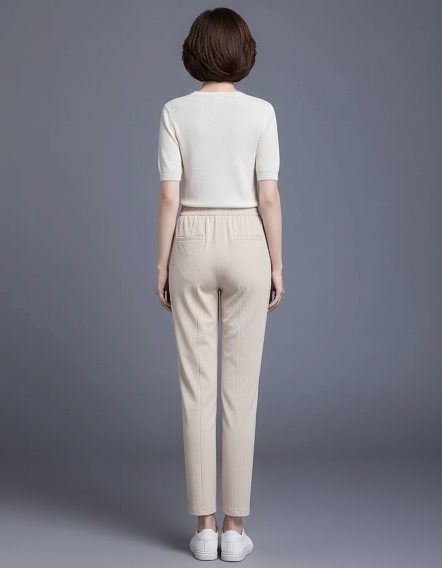 Pantalon Beige Fluide Décontracté Taille Haute - Maille - vue 2