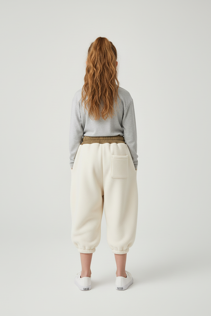 Pantalon Beige Polaire Ample Enfant Brodé Hiver - Molleton - vue 2