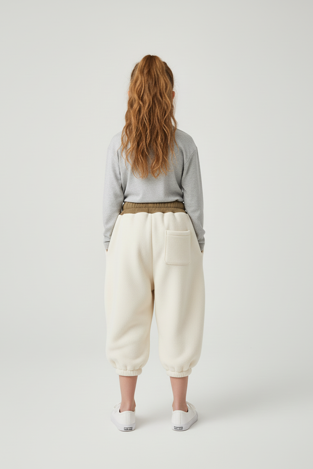 Pantalon Beige Polaire Ample Enfant Brodé Hiver - Molleton - vue 2