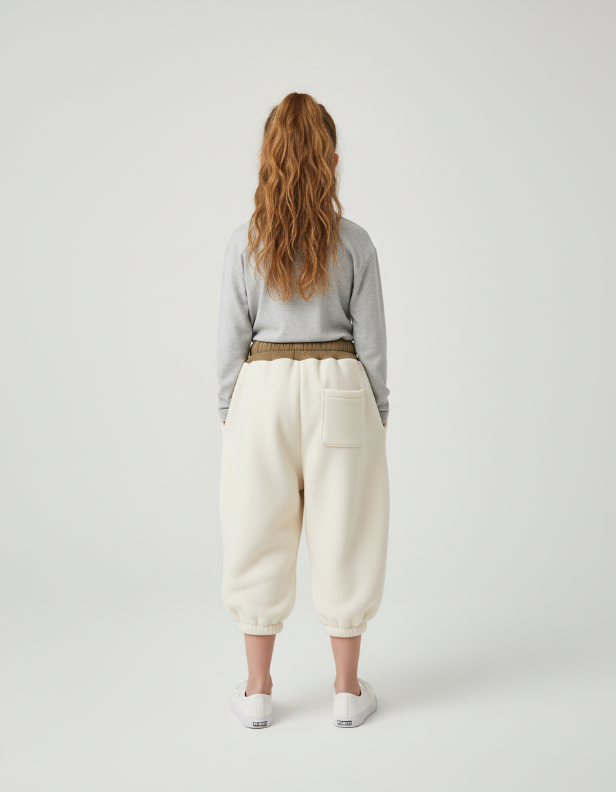 Pantalon Beige Polaire Ample Enfant Brodé Hiver - Molleton - vue 2