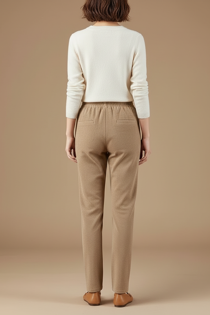 Pantalon Beige Côtelé Droit Taille Élastique Décontracté - Cordé - vue 2