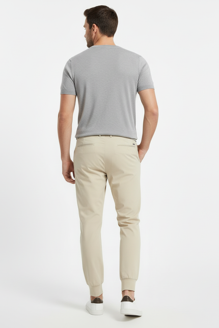 Pantalon Beige Jogger Coton Décontracté Homme Slim - vue 2