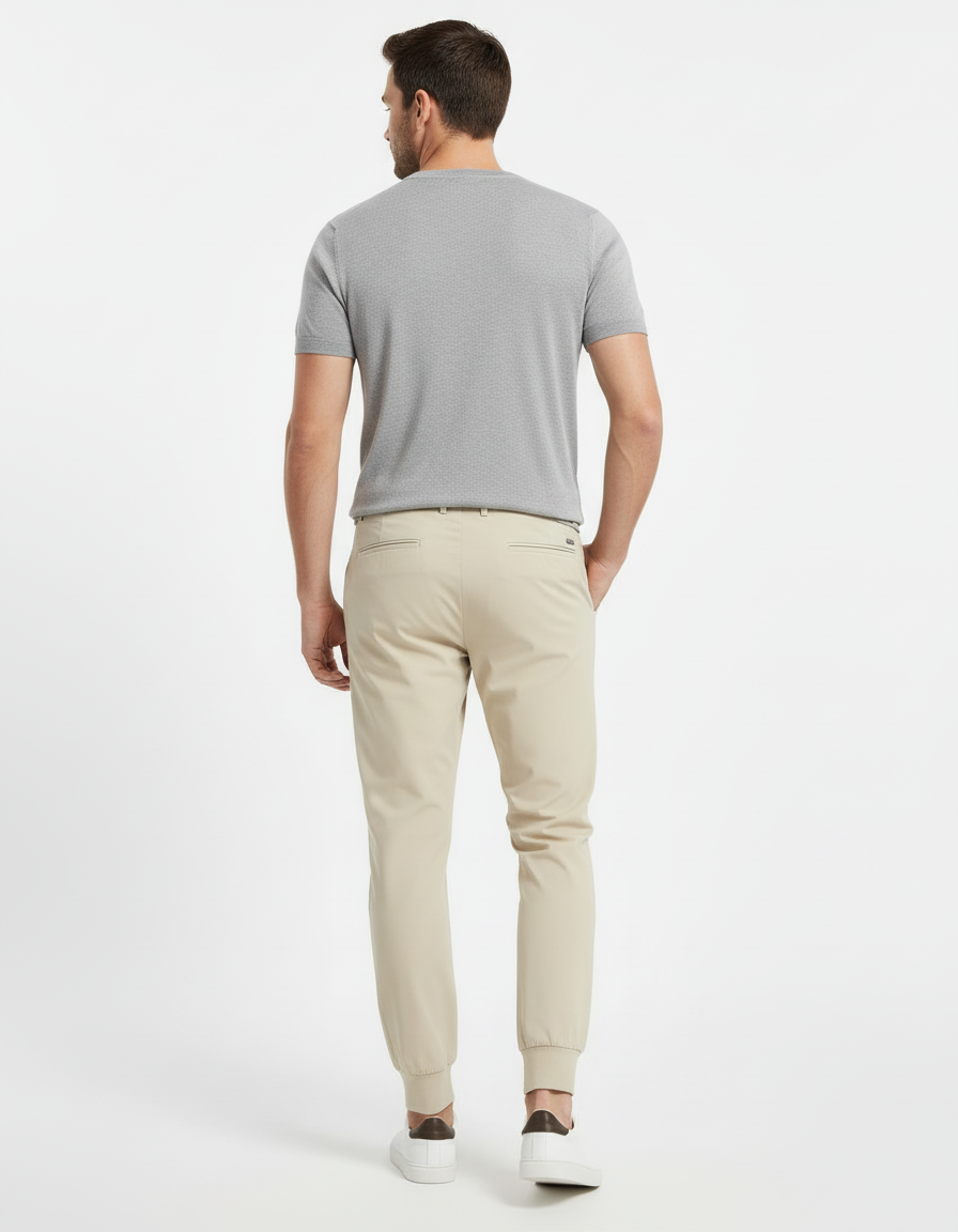 Pantalon Beige Jogger Coton Décontracté Homme Slim - vue 2