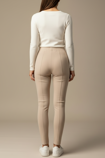 Pantalon Beige Slim Taille Haute Fendu - Maille - vue 2