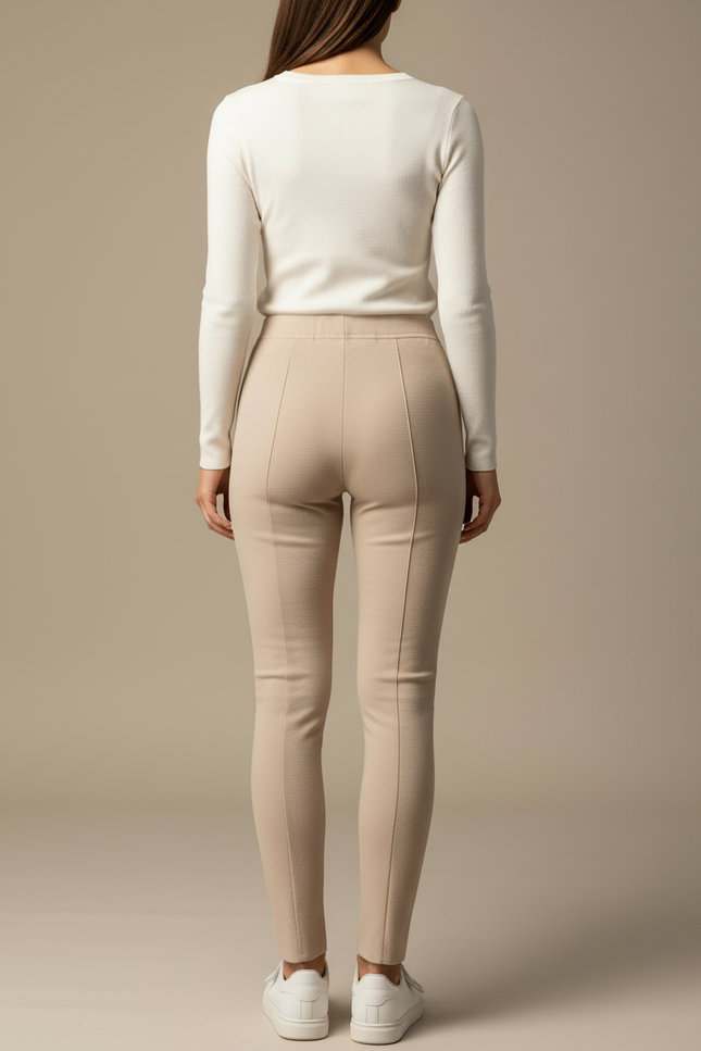 Pantalon Beige Slim Taille Haute Fendu - Maille - vue 2
