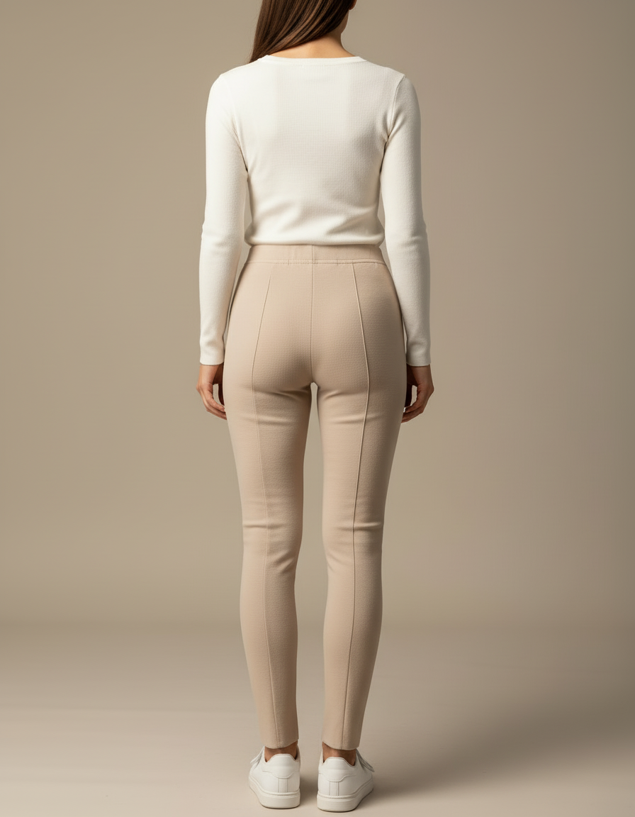 Pantalon Beige Slim Taille Haute Fendu - Maille - vue 2