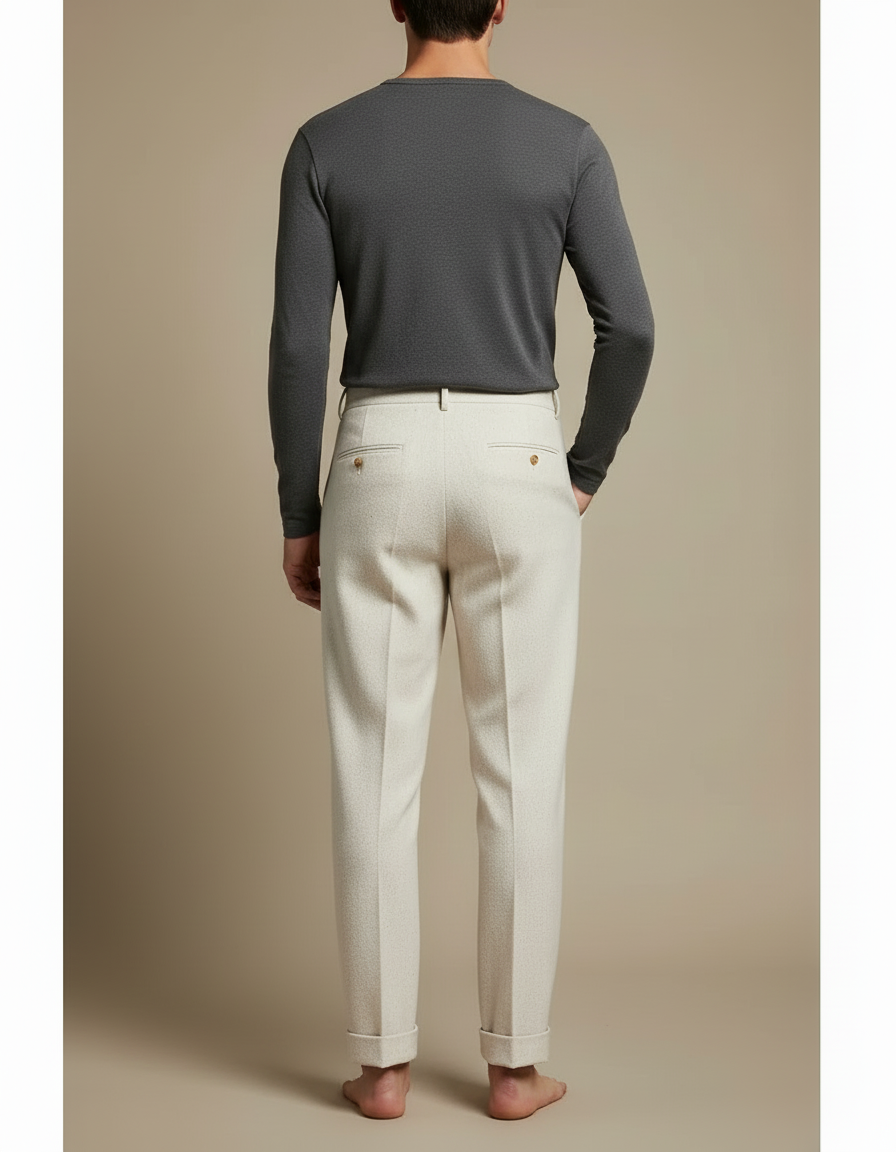 Pantalon Beige Plissé Droit Laine Élégant Homme - vue 2