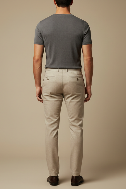 Pantalon Beige Slim Fit Décontracté Élégant Homme - Laine - vue 2