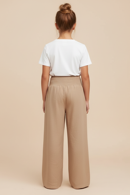 Pantalon Beige Ample Fluide Taille Haute Lin - vue 2