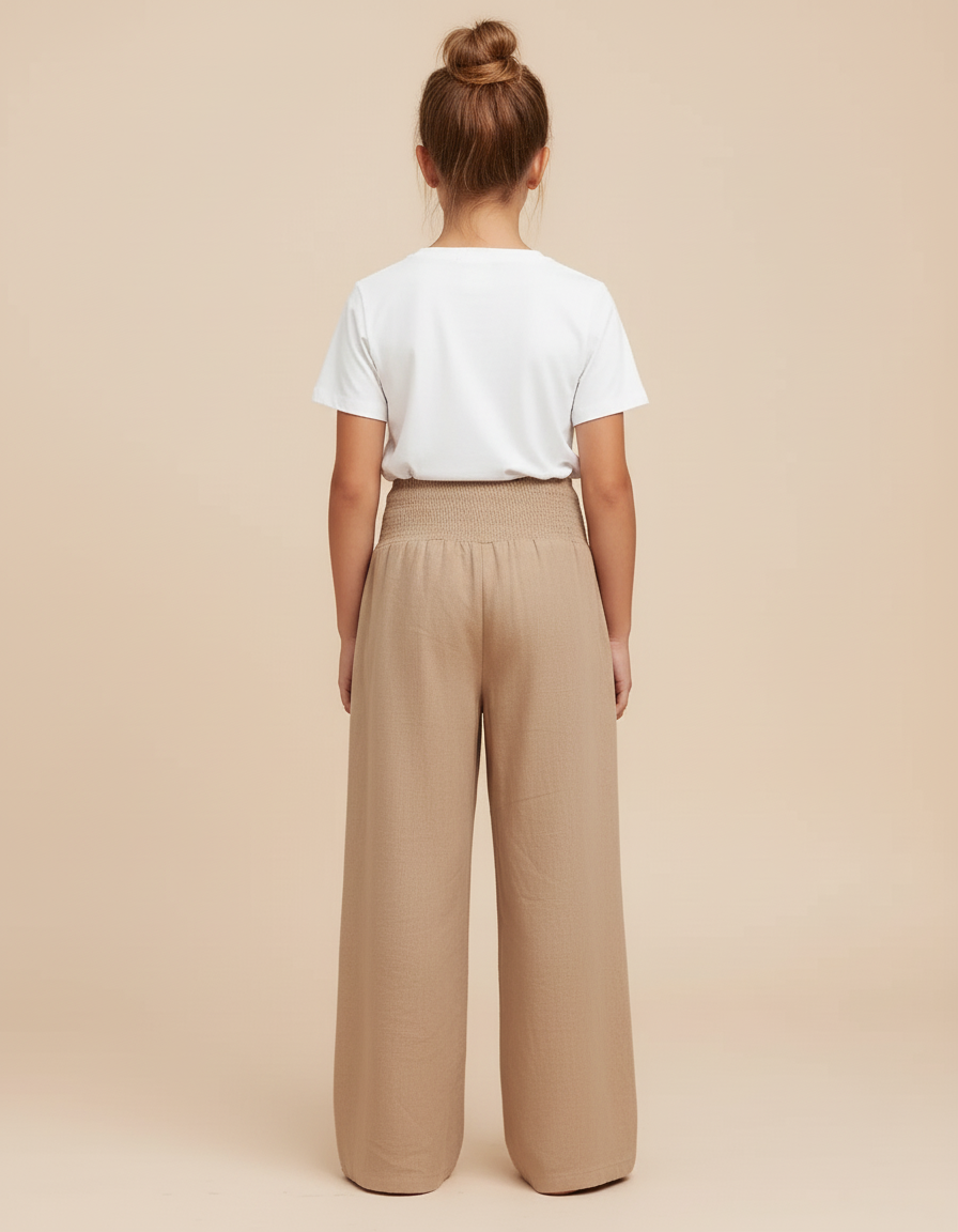 Pantalon Beige Ample Fluide Taille Haute Lin - vue 2