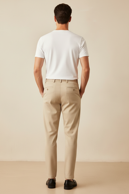 Pantalon Beige Homme Plissé Droit Élégant Décontracté - Polyester - vue 2