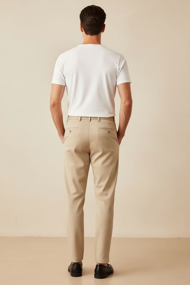 Pantalon Beige Homme Plissé Droit Élégant Décontracté - Polyester - vue 2