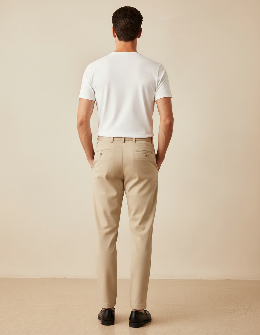 Pantalon Beige Homme Plissé Droit Élégant Décontracté - Polyester - vue 2