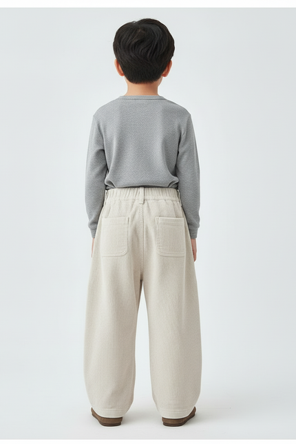 Pantalon Beige Côtelé Ample Décontracté Enfant Uni - Cordé - vue 2