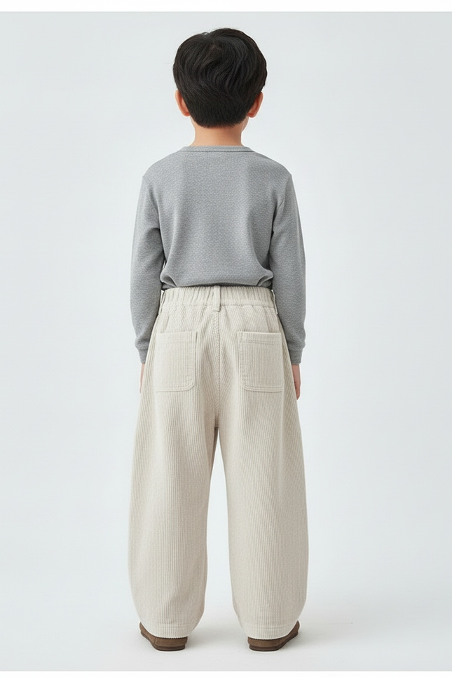 Pantalon Beige Côtelé Ample Décontracté Enfant Uni - Cordé - vue 2
