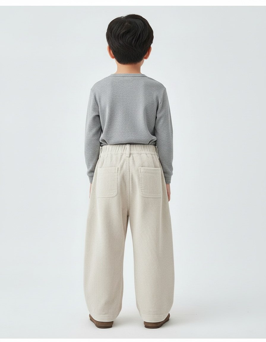 Pantalon Beige Côtelé Ample Décontracté Enfant Uni - Cordé - vue 2