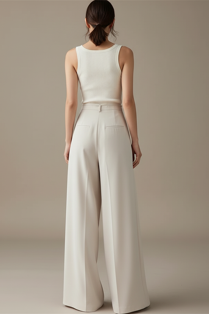 Pantalon Beige Fluide Ample Plissé Élégant Décontracté - Polyester - vue 2