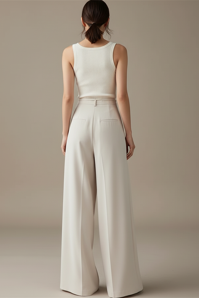 Pantalon Beige Fluide Ample Plissé Élégant Décontracté - Polyester - vue 2