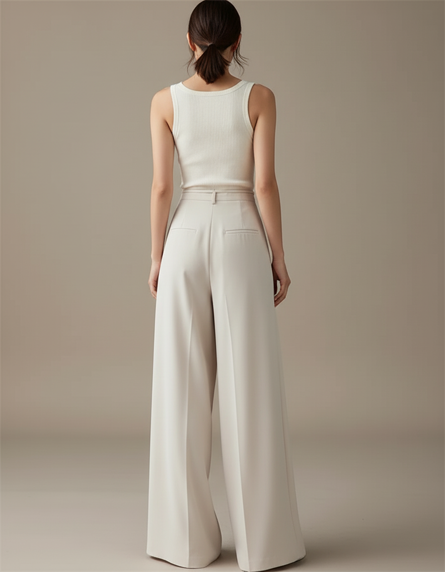 Pantalon Beige Fluide Ample Plissé Élégant Décontracté - Polyester - vue 2