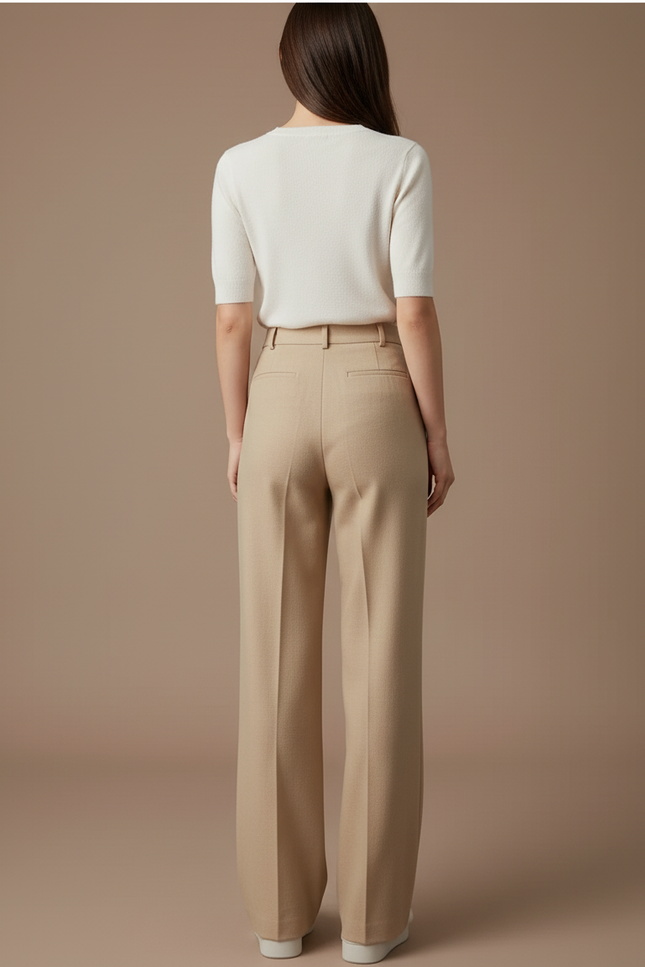 Pantalon Beige Ample Fluide Taille Haute Élégant - Viscose - vue 2