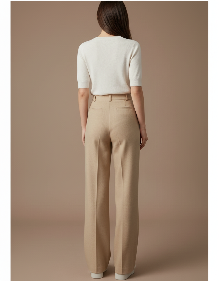 Pantalon Beige Ample Fluide Taille Haute Élégant - Viscose - vue 2