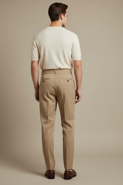 Pantalon Beige Homme Pli Taille Haute Élégant - Gabardine - vue 2