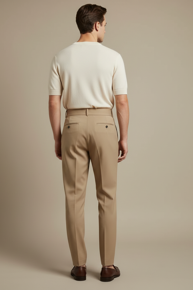 Pantalon Beige Homme Pli Taille Haute Élégant - Gabardine - vue 2