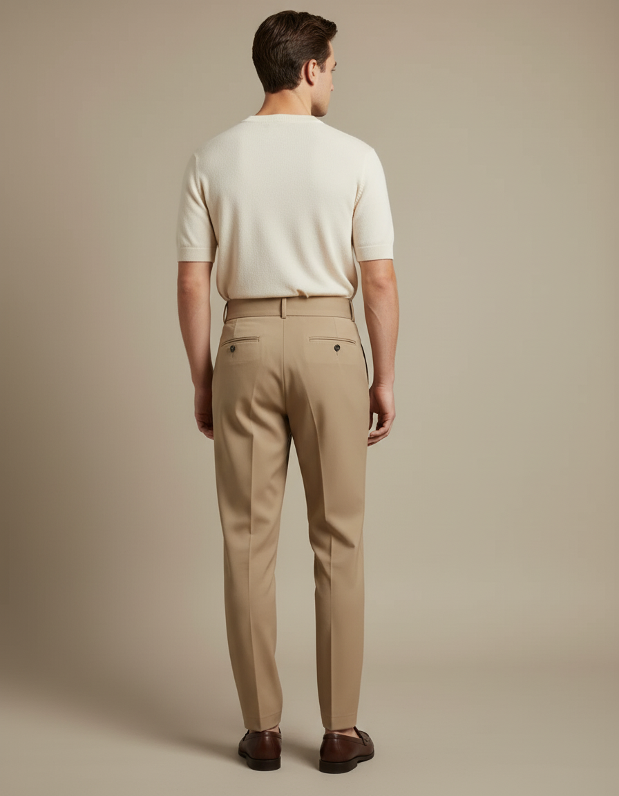 Pantalon Beige Homme Pli Taille Haute Élégant - Gabardine - vue 2