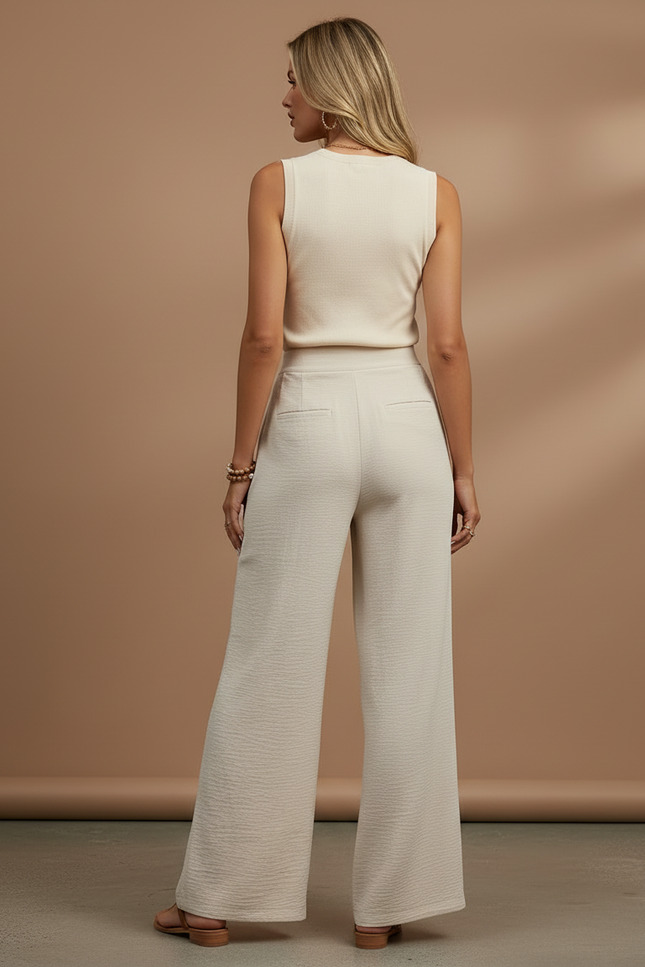 Pantalon Beige Fluide Plissé Ample Décontracté Femme - Polyester - vue 2