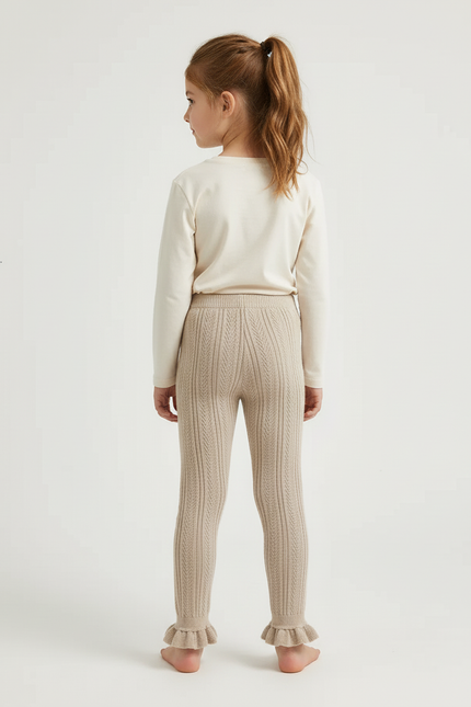 Pantalon Beige Tricoté Fille Volants Mignon - Maille - vue 2