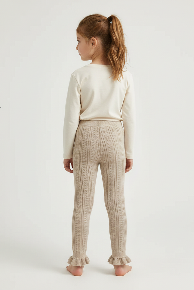 Pantalon Beige Tricoté Fille Volants Mignon - Maille - vue 2