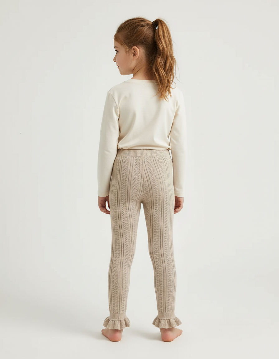 Pantalon Beige Tricoté Fille Volants Mignon - Maille - vue 2