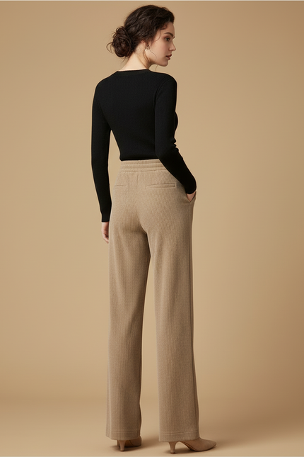 Pantalon Beige Côtelé Ample Décontracté Cordon Femme - Cordé - vue 2