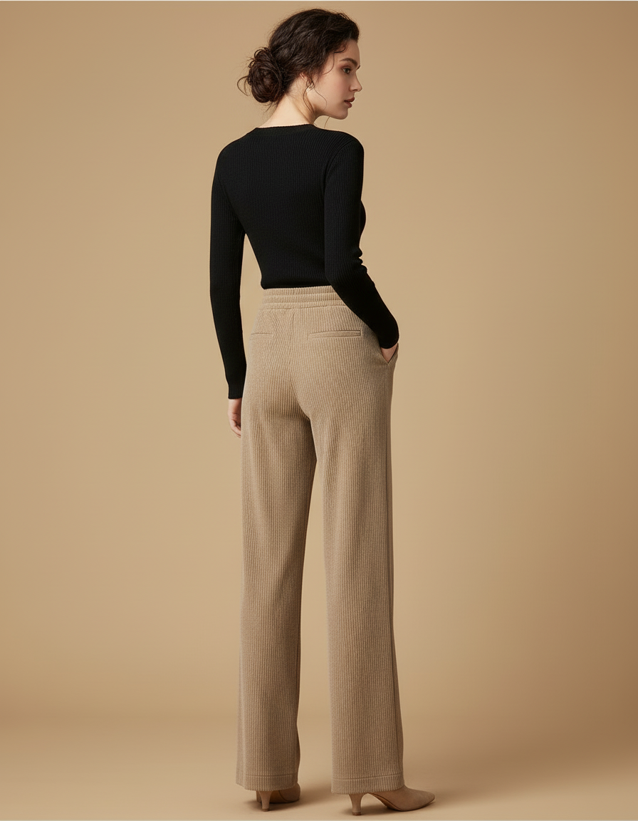 Pantalon Beige Côtelé Ample Décontracté Cordon Femme - Cordé - vue 2