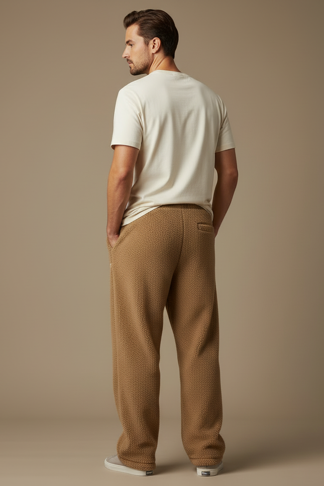 Pantalon Beige Polaire Brodé Ample Décontracté Homme - Marron Molleton - vue 2