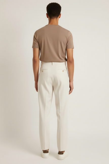 Pantalon Taille Haute Homme Beige - Gabardine - vue 2