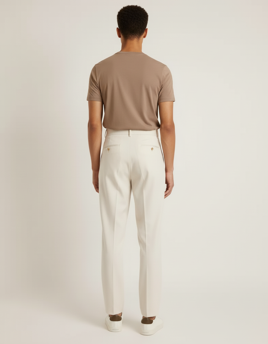 Pantalon Taille Haute Homme Beige - Gabardine - vue 2