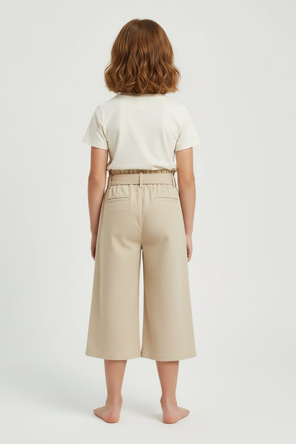 Pantalon Beige Coton Ample Ceinturé Fille - vue 2
