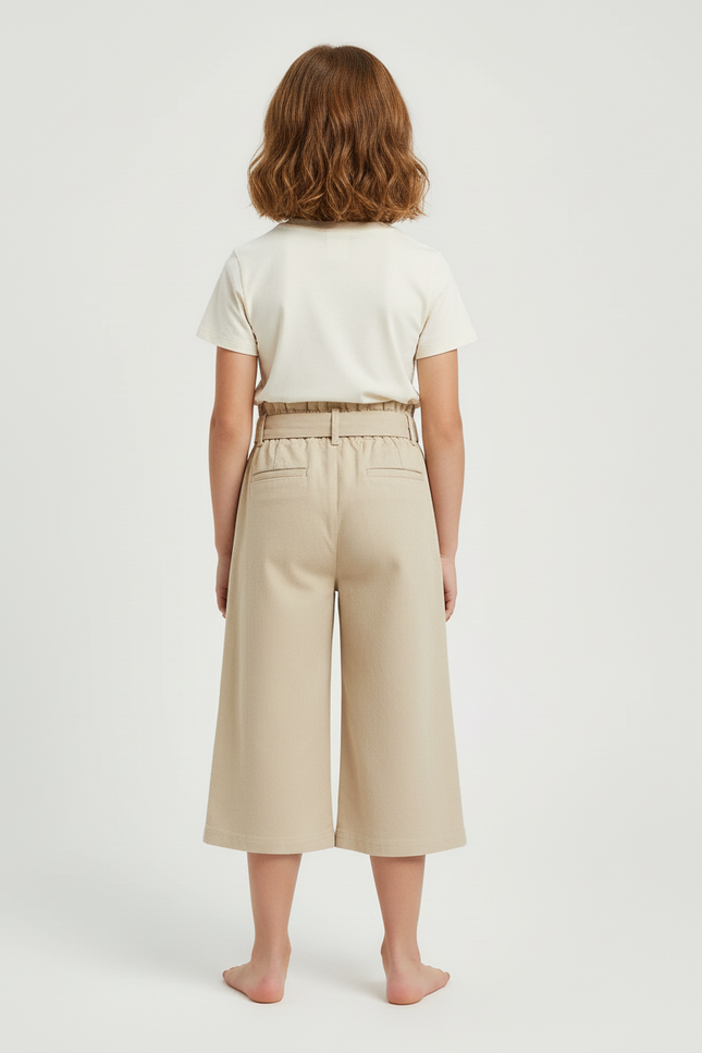 Pantalon Beige Coton Ample Ceinturé Fille - vue 2