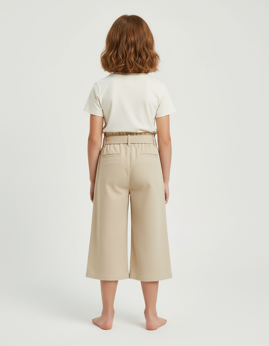 Pantalon Beige Coton Ample Ceinturé Fille - vue 2