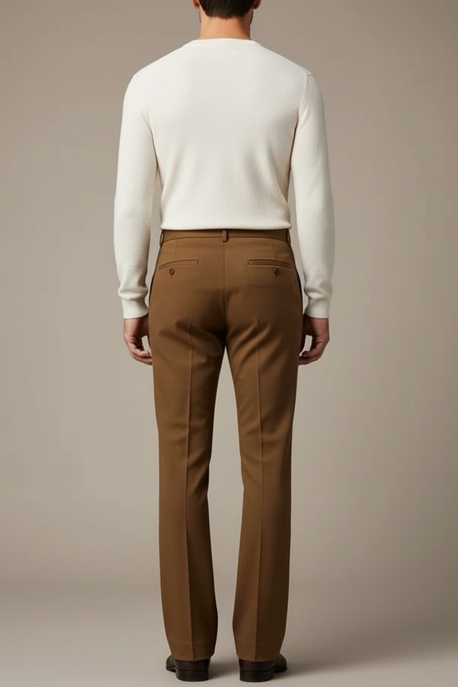 Pantalon Beige Homme Droit Élégant Plissé Décontracté - Marron Gabardine - vue 2